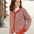 Jacke mit Hebemaschenmuster in Terracotta, Natur und Bordeaux