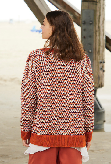 Jacke mit Hebemaschenmuster in Terracotta, Natur und Bordeaux