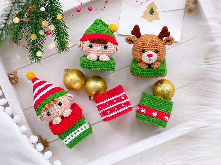 Christmas cuties and their gifts - Crochet pattern 3 amigurumi characters