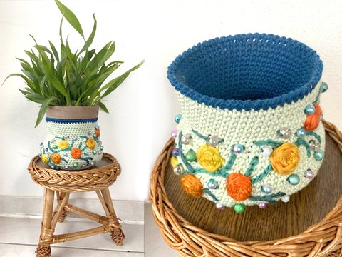 Vase & Utensilo & Übertopf  Blümchen