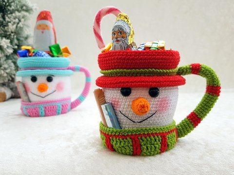 Häkelanleitung - Süße Schneemanntasse