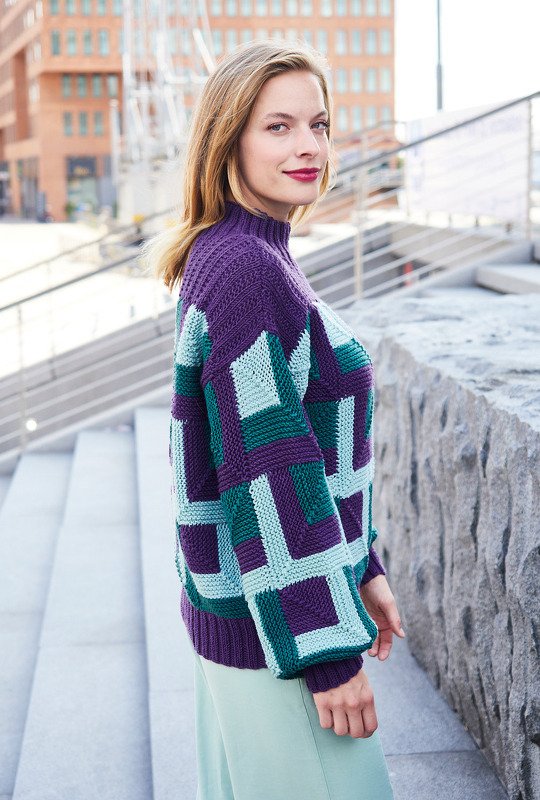 Pullover aus kraus rechten Rippen mit Karos - Bild 4