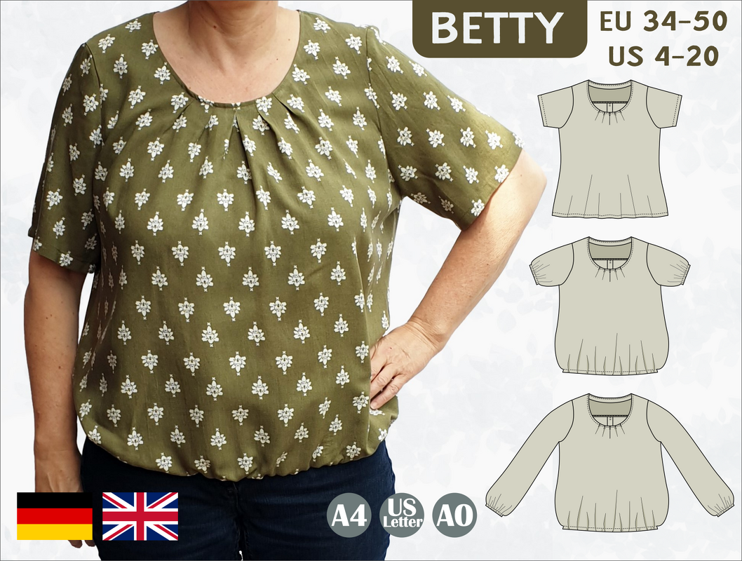 Betty loose boho blouse with pleats at neckline round neckline A4,letter,a0