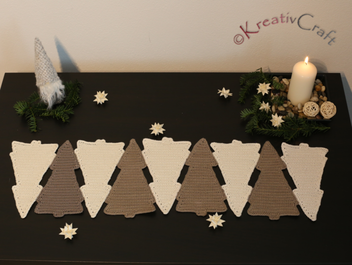 Tischband mit Tannenbaummotiv – Häkelanleitung – viele Varianten möglich