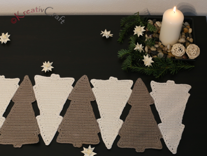 Tischband mit Tannenbaummotiv – Häkelanleitung – viele Varianten möglich