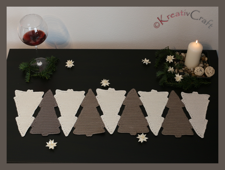Tischband mit Tannenbaummotiv – Häkelanleitung – viele Varianten möglich