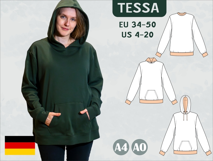 Tessa – Weiter Damen Hoodie im Boyfriend-Look mit Kragen/Kapuze (BU 80-116)