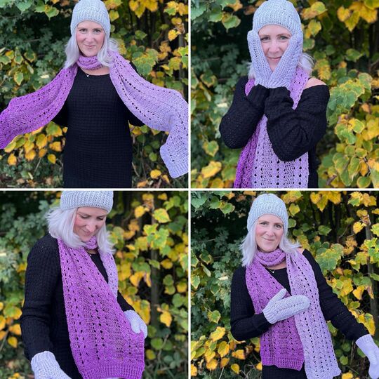 Häkelanleitungen Mütze, Schal, Handschuhe "Rapunzel"