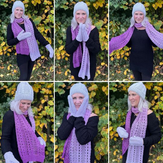 Häkelanleitungen Mütze, Schal, Handschuhe "Rapunzel"