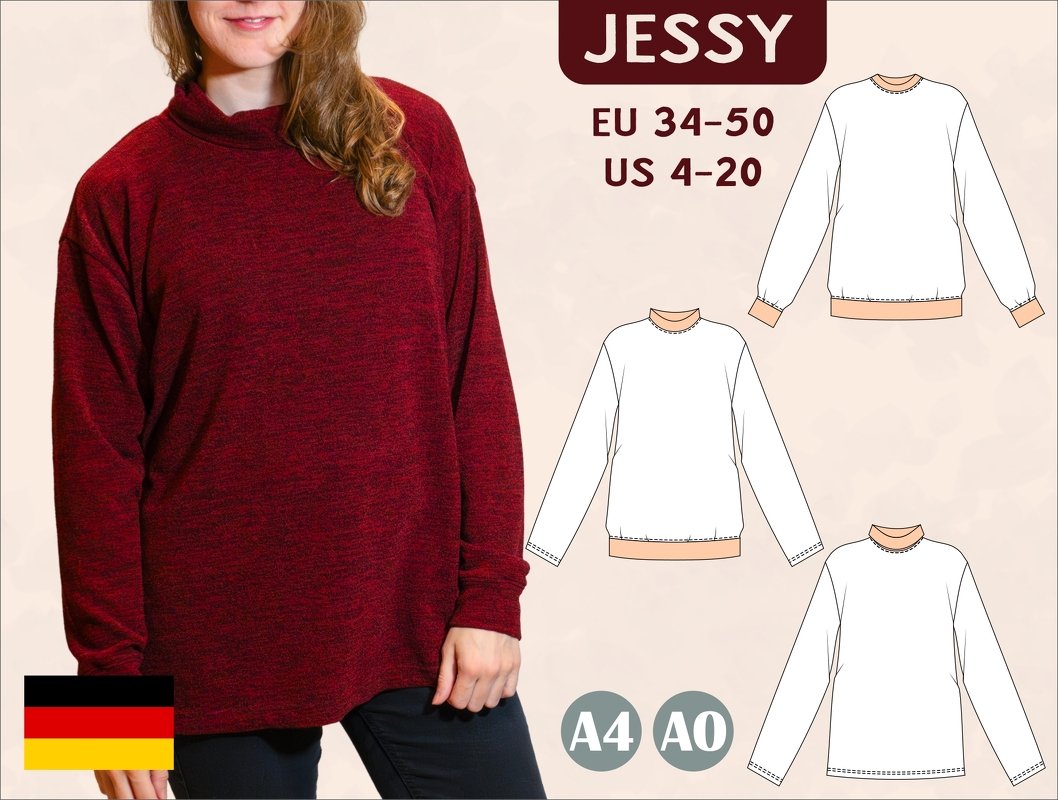 Jessy – Oversize Pullover für Damen mit Rollkragen &amp; Bündchen (BU 80-116)