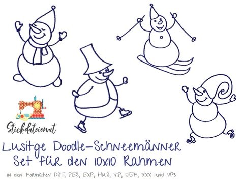 Stickdatei Doodle-Schneemann Set, Stickvorlage Winterzeit, Maschinensticken