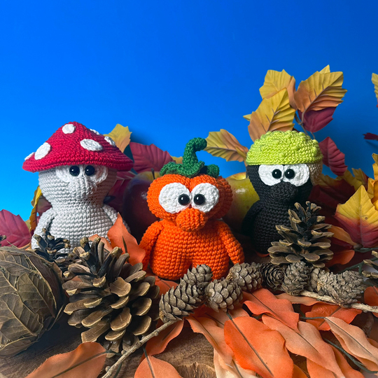 Herbst Trio Pilz Kürbis Kastanie Amigurumi Häkelanleitung