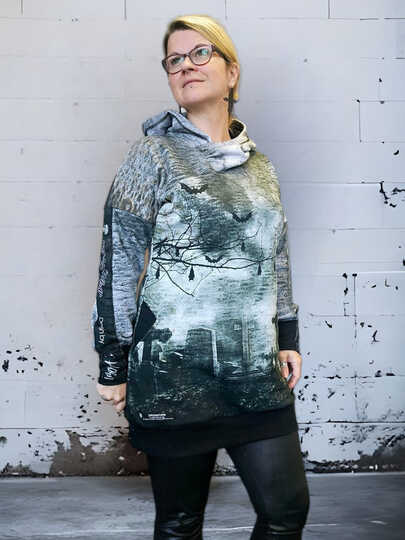 Winter dress Alea tailored with asymmetrical collar/hood