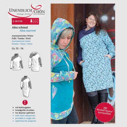 Winter dress Alea tailored with asymmetrical collar/hood