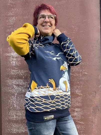 Winter dress Alea tailored with asymmetrical collar/hood