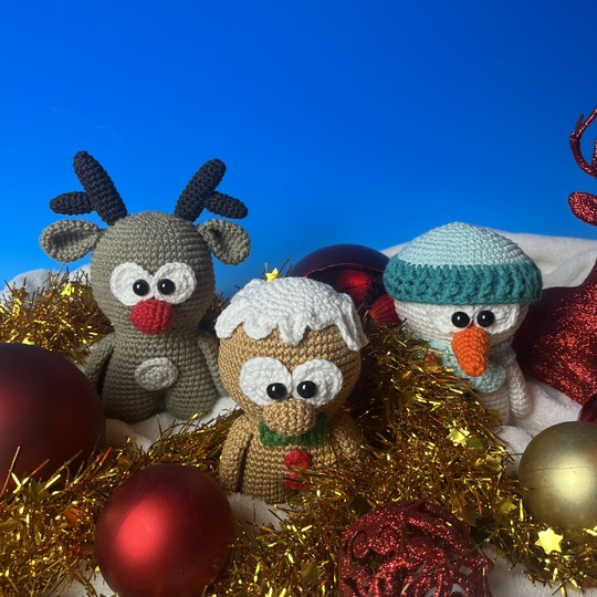 Häkelanleitung Winter-Trio Schneemann Rentier Lebkuchenmann