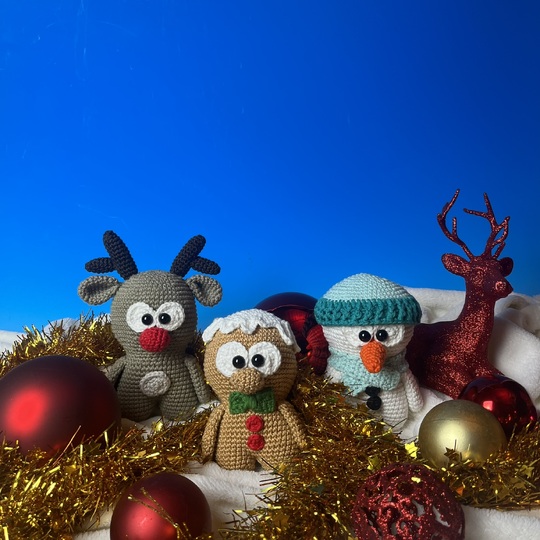 Häkelanleitung Winter-Trio Schneemann Rentier Lebkuchenmann