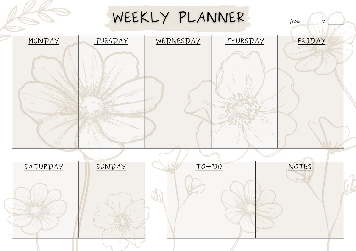 Weekly planner with todos and notes, flower design, format DIN A3 + A4, PDF - Image 2