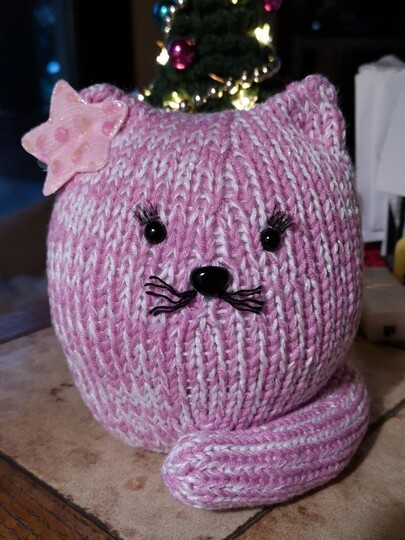 Katze Karl stricken - Sockenwollreste, Kuscheltier, Katzenspielzeug