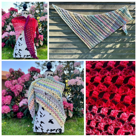 Häkeltuch Glücksveilchen - blumiges Dreieckstuch in zwei Varianten