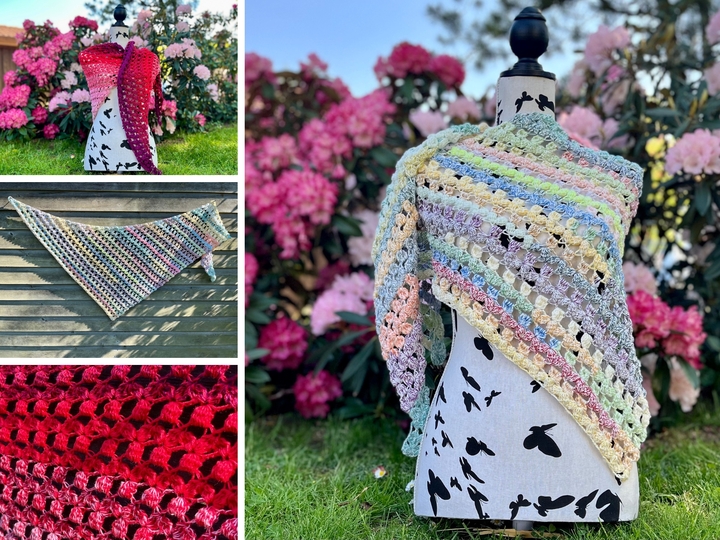 Häkeltuch Glücksveilchen - blumiges Dreieckstuch in zwei Varianten