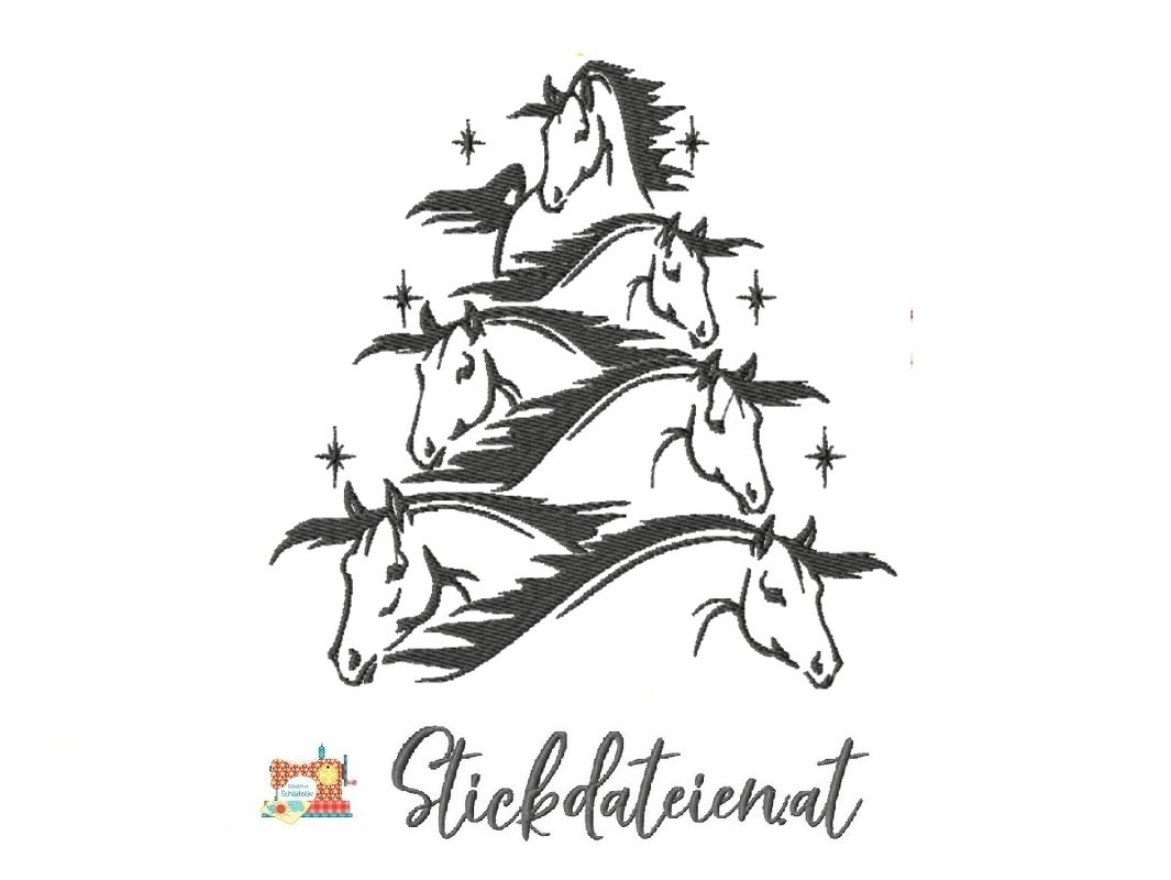 Pferde Stickdatei, Weihnachtliche digitale Stickvorlage in 2 Größen