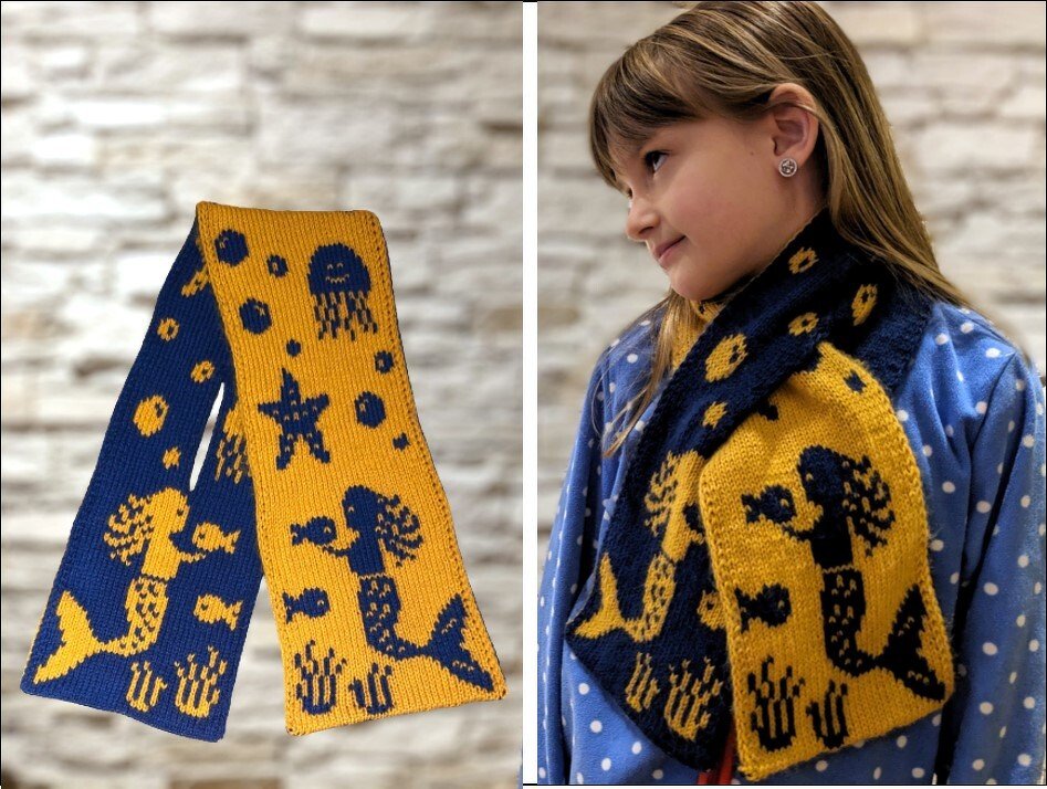 Double knitting pattern scarf "Magic Seaworld"