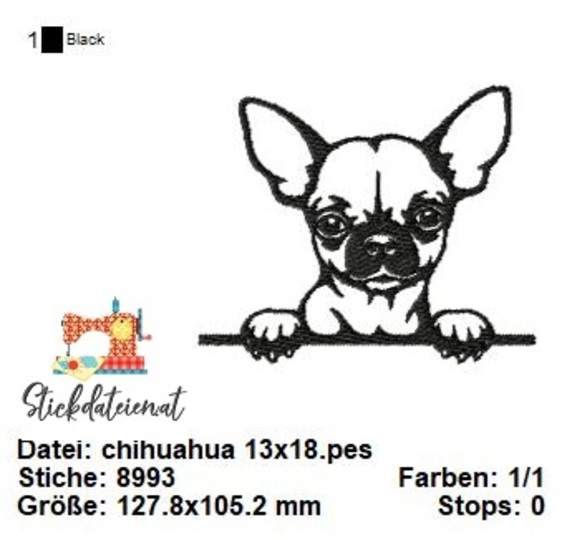 Chihuahua Stickdatei, Hunde Stickdatei in 3 Größen, Stickdatei Hunderassen