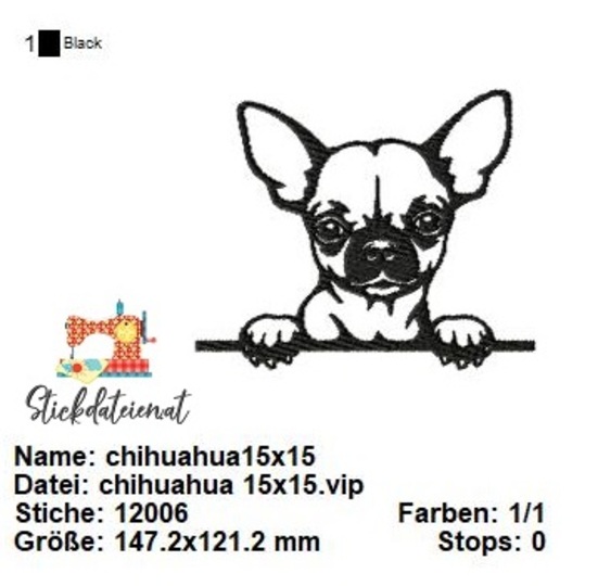 Chihuahua Stickdatei, Hunde Stickdatei in 3 Größen, Stickdatei Hunderassen