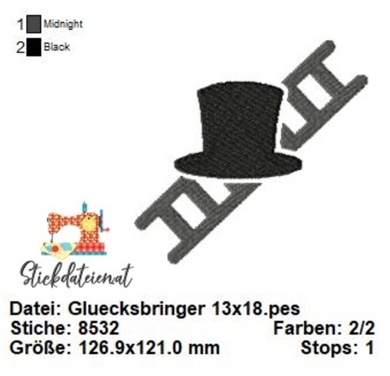 Stickdatei Rauchfangkehrer, Stickdatei 10x10, Glücksbringer Stickdatei