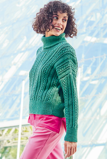 Zopfmusterpullover in Grün