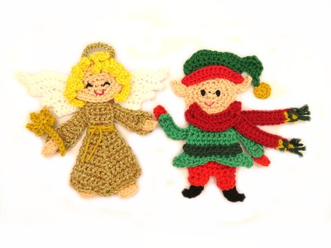 Angel + Elf crochet applique