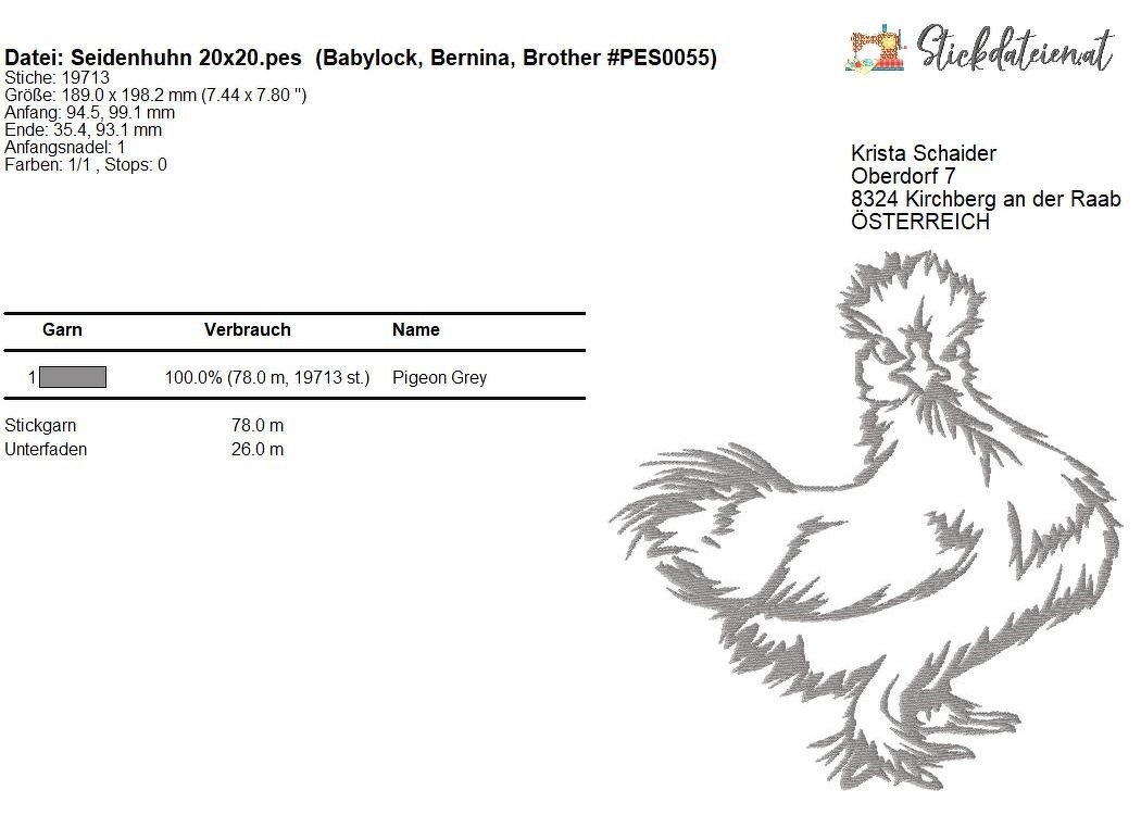 Seidenhuhn Stickdatei, Bauernhoftiere Stickdatei, Stickvorlage Landleben - Bild 3