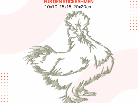 Seidenhuhn Stickdatei, Bauernhoftiere Stickdatei, Stickvorlage Landleben