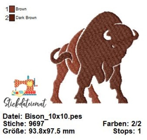 Bison Stickdatei, Prairie Stickdatei, Stickvorlage für majestätische Tiere