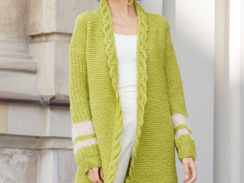 Longjacke mit Zopfmusterblende