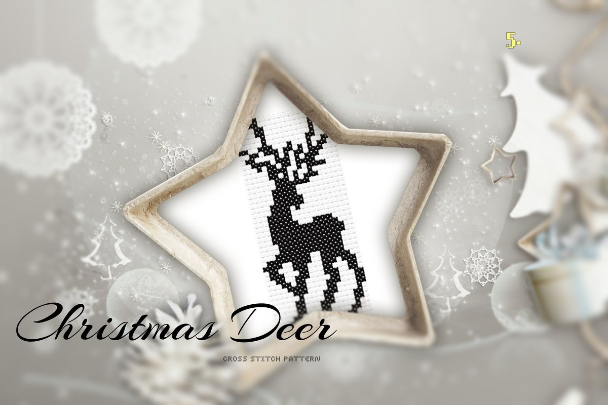 Weihnachtsmotiv-Kreuzstich. Weihnachtshirsch, Weihnachtsbaum, Schneeflocken - Bild 3