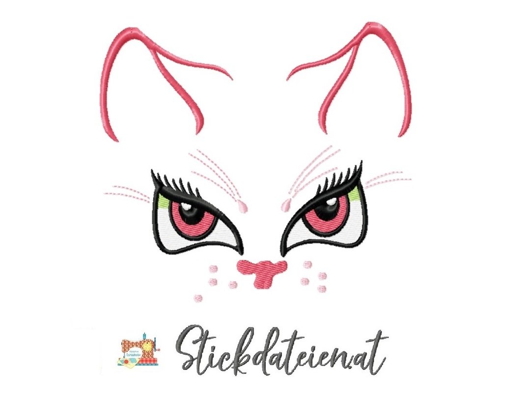 Stickdatei süßes Katzengesicht, Stickdatei in 3 Größen, Katzenliebe