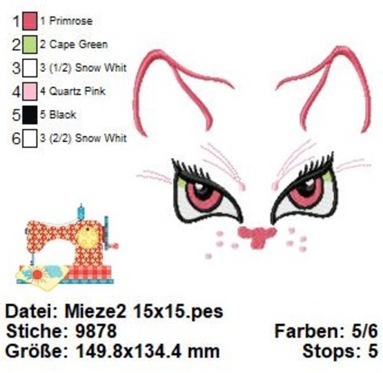 Stickdatei süßes Katzengesicht, Stickdatei in 3 Größen, Katzenliebe