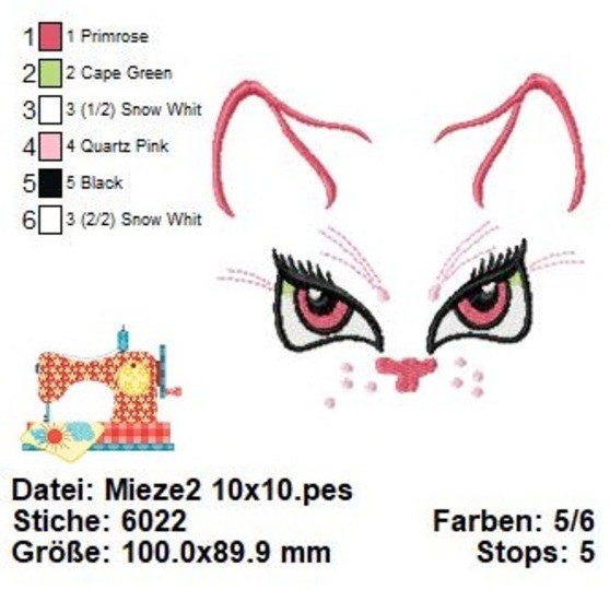 Stickdatei süßes Katzengesicht, Stickdatei in 3 Größen, Katzenliebe