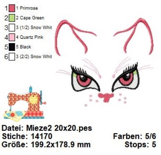 Stickdatei süßes Katzengesicht, Stickdatei in 3 Größen, Katzenliebe
