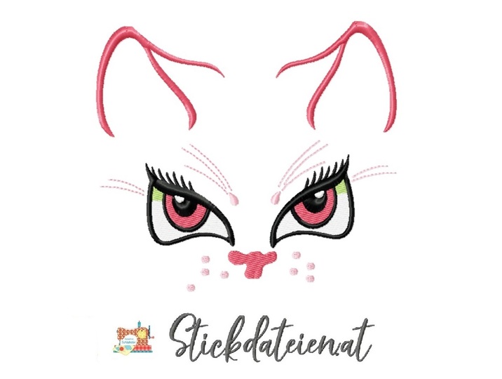 Stickdatei süßes Katzengesicht, Stickdatei in 3 Größen, Katzenliebe