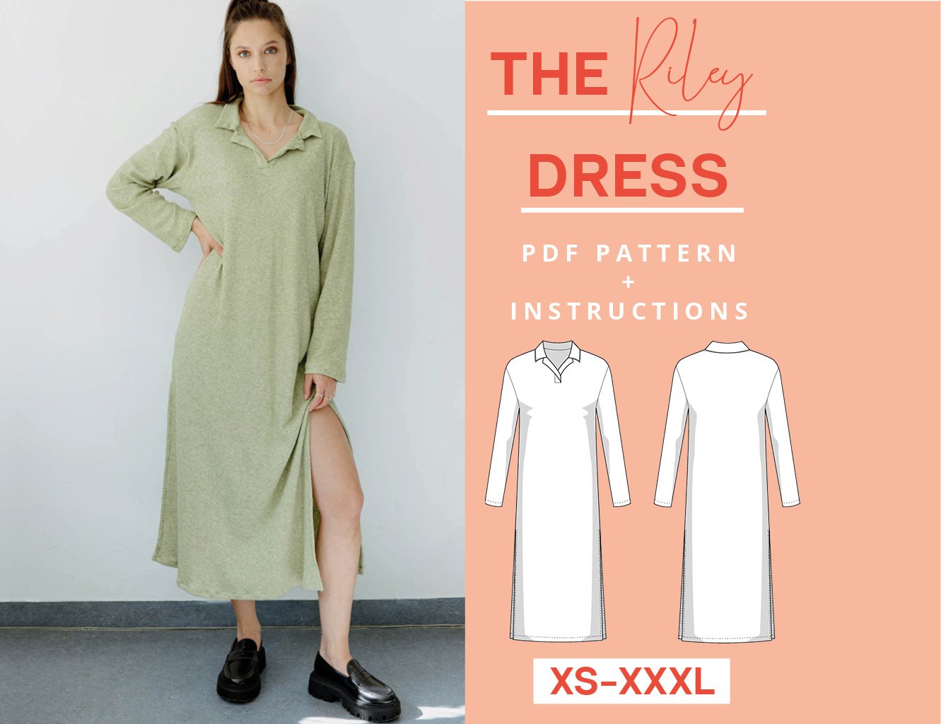 Sewing pattern polo dress, maxi dress jersey dress midi dress knit dress