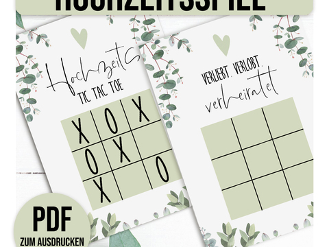 Hochzeitsspiel TIC TAC TOE zum Ausdrucken DIN A6