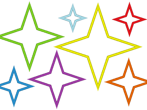 Stickdatei - Stern mit 4 Ecken für Stoffapplis in 16 Größen Rahmen