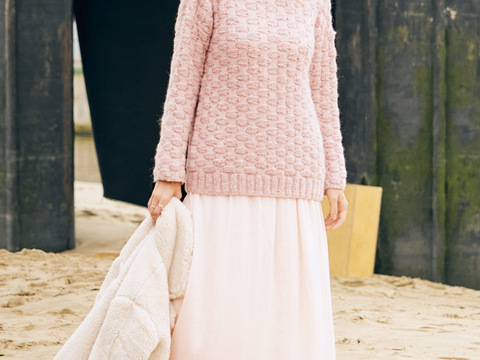 Rollkragenpullover mit Korbmuster