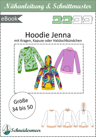 Jenna – Damen Hoodie/Pullover mit Kapuze, Kragen & Tasche (BU 80-116) A4+A0