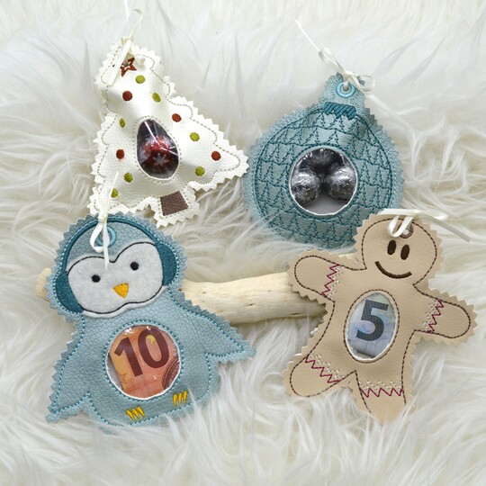 Stickdatei Füllobjekte Weihnachten Pinguin Lebkuchenmännchen Tannenbaum