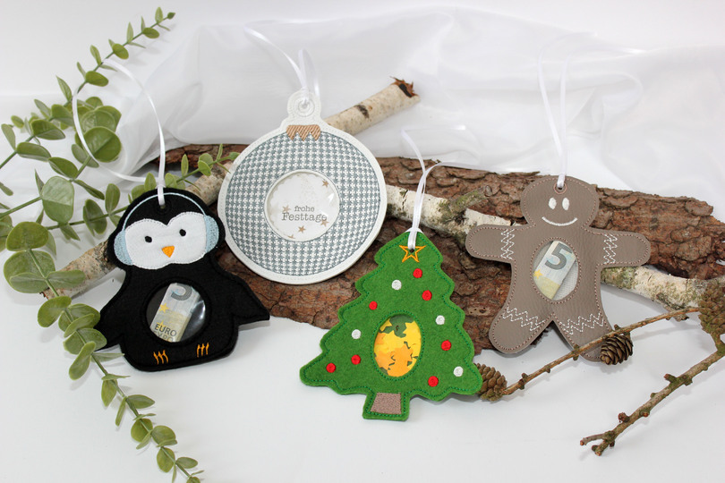 Stickdatei Füllobjekte Weihnachten Pinguin Lebkuchenmännchen Tannenbaum