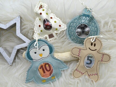 Stickdatei Füllobjekte Weihnachten Pinguin Lebkuchenmännchen Tannenbaum